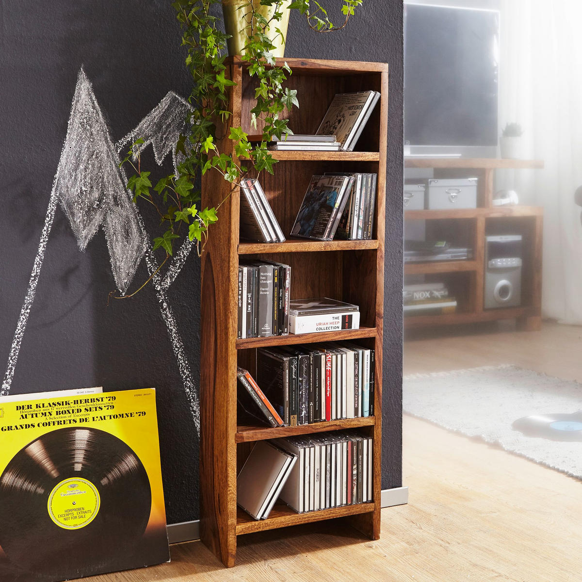 CD-REGAL Massivholz Pflegeleicht 90cm, Braun 30x17x90 cm - Braun, Holz (30/90/17cm) - KADIMA DESIGN