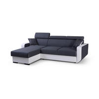 ECKSOFA PALAZZO Grau Geflochtener Stoff mit Schlaffunktion - Grau, Holz (236/165cm) - MASSENO