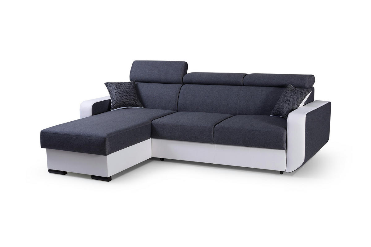 ECKSOFA PALAZZO Grau Geflochtener Stoff mit Schlaffunktion - Grau, Holz (236/165cm) - MASSENO