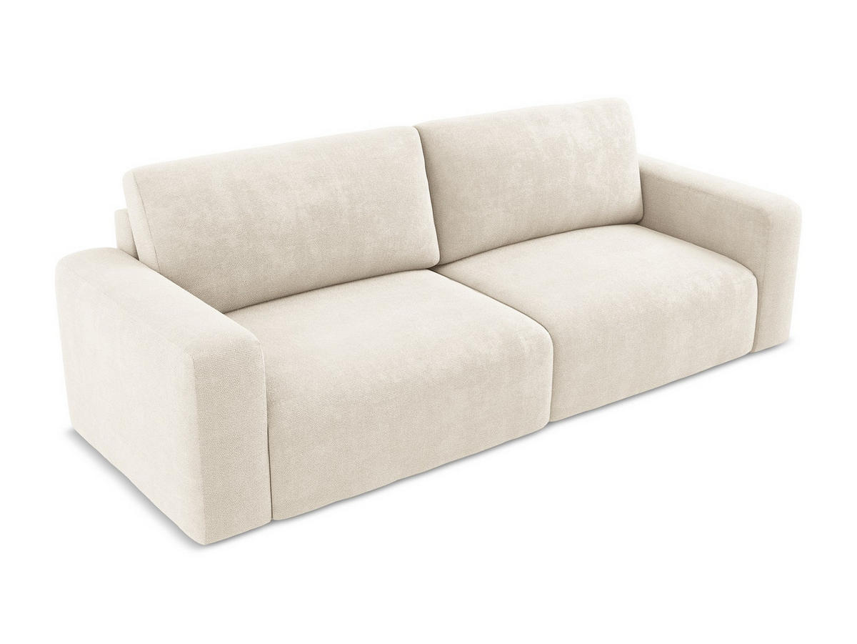3-SITZER SOFA mit Schlaffunktion Chenille Stoff Beige - Beige/Creme, Kunststoff/Textil (244/79/102cm) - Makamii