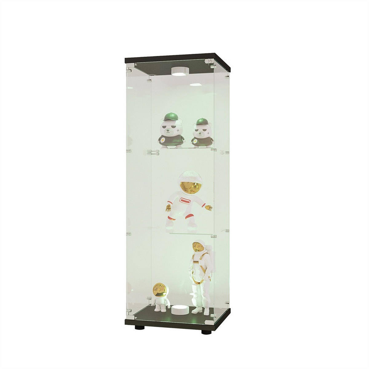 VITRINE - Glasvitrine mit 1 Tür und 3 Ebenen - integrierte LED-Beleuchtung - Schwarze Decken- und Bodenplatte - Schwarz, Glas (42/125/36cm) - DELFA