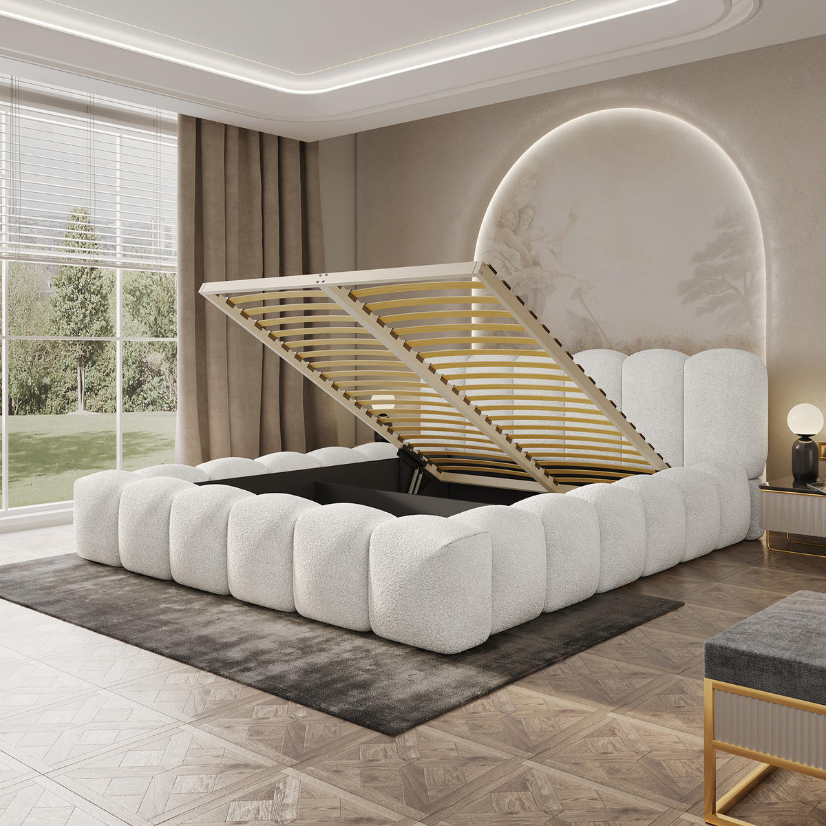 POLSTERBETT TRANI 200x200 cm, Weiß - Weiß, Textil (200/200cm) - Fedve