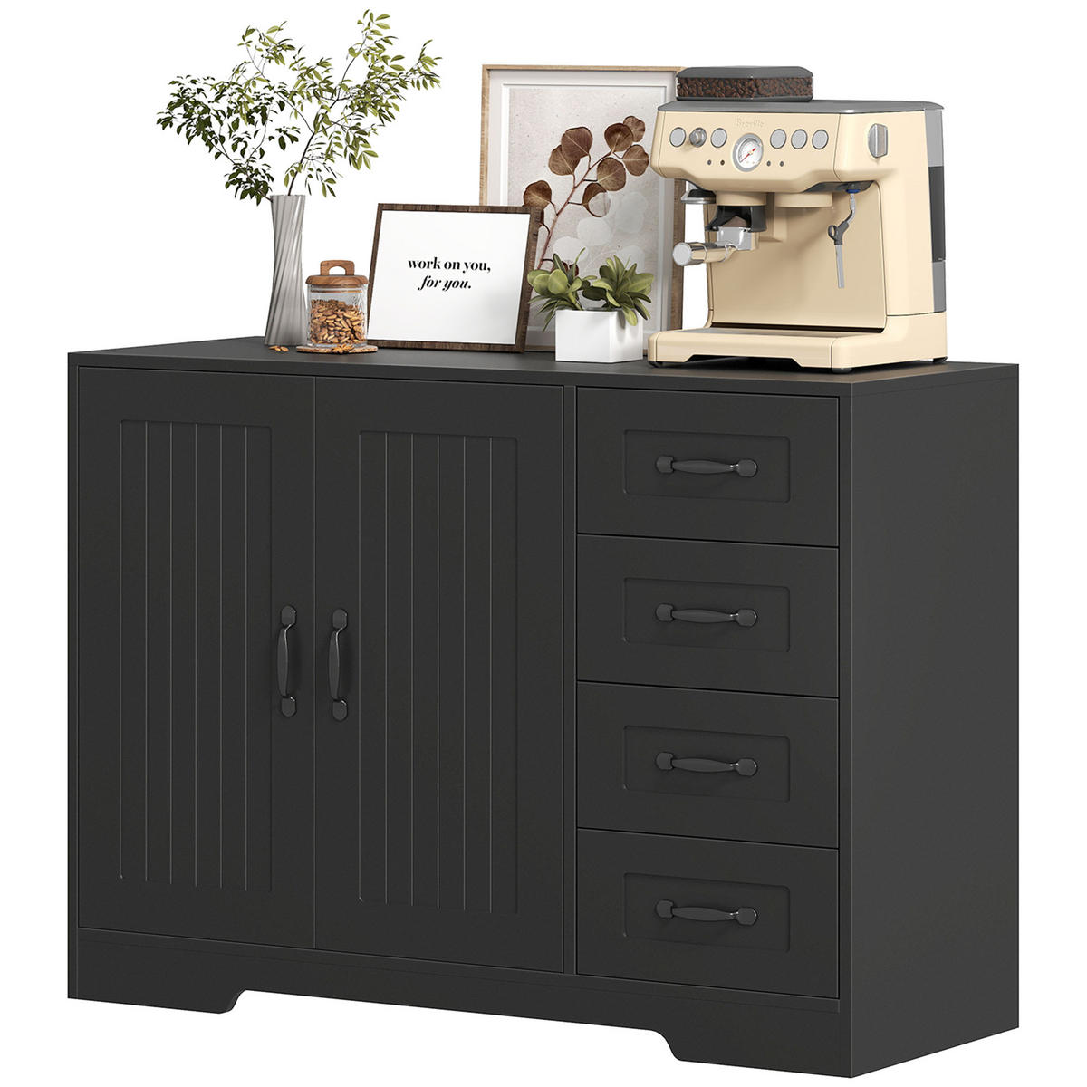 SIDEBOARD DE-08680 4 Schubladen & verstellbares Regal Schwarz - Schwarz, Holzwerkstoff (105/76/40cm) - ComfortXL