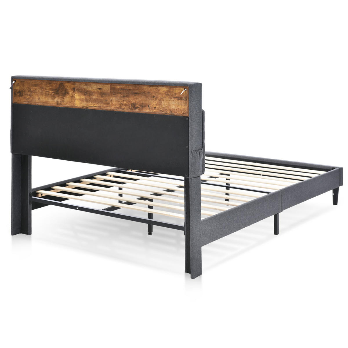 POLSTERBETT Doppelbett Stauraum-Kopfteil Bett mit LED-Beleuchtung Bettgestell Lattenrost aus Holz, 140 x 200 cm Grau, ohne Matratze - Grau, Holz/Textil (140/200cm) - SONNENH
