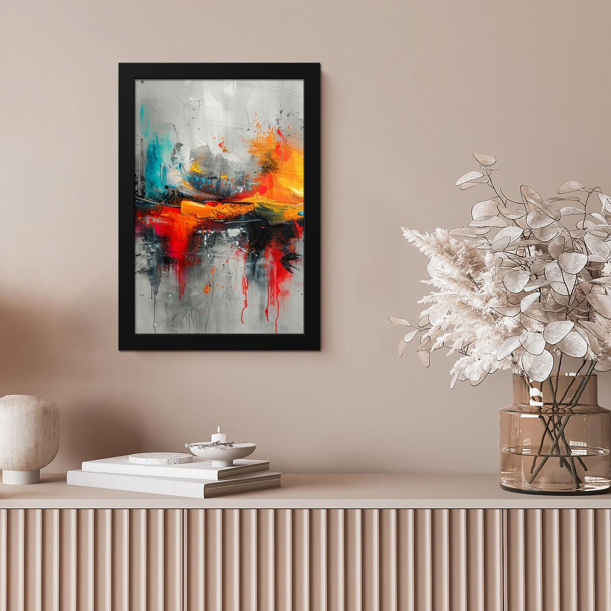 GERAHMTES BILD Moderne Kunst - Orange - Grau - Abstrakt 20x30 cm - Hellgrau, Papier (20/30cm) - MuchoWow