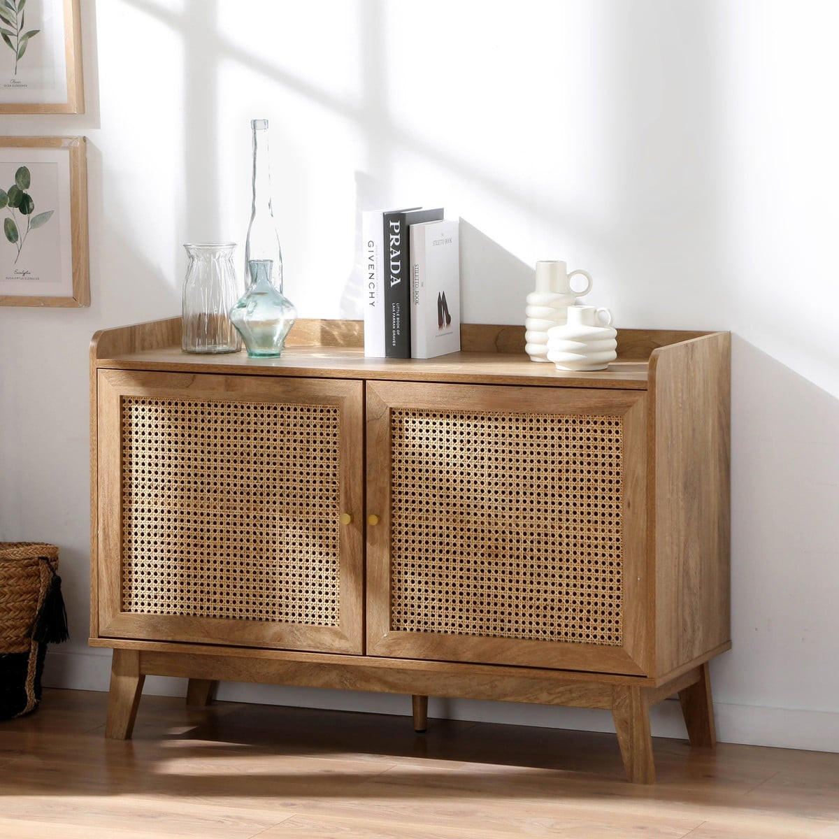 SIDEBOARD 2 Türen mit Rattan-Geflecht L110 cm - PALMO - Apfelbaumfarben, Holzwerkstoff (39/74.5/110cm) - Calicosy