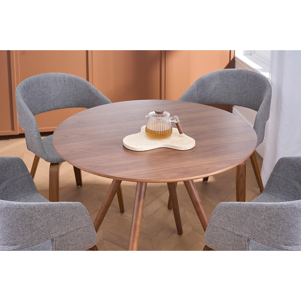 ESSTISCH Rund Nussbaum D90 ARTIK - Walnussfarben, Holz (90/90/75cm) - Miliboo