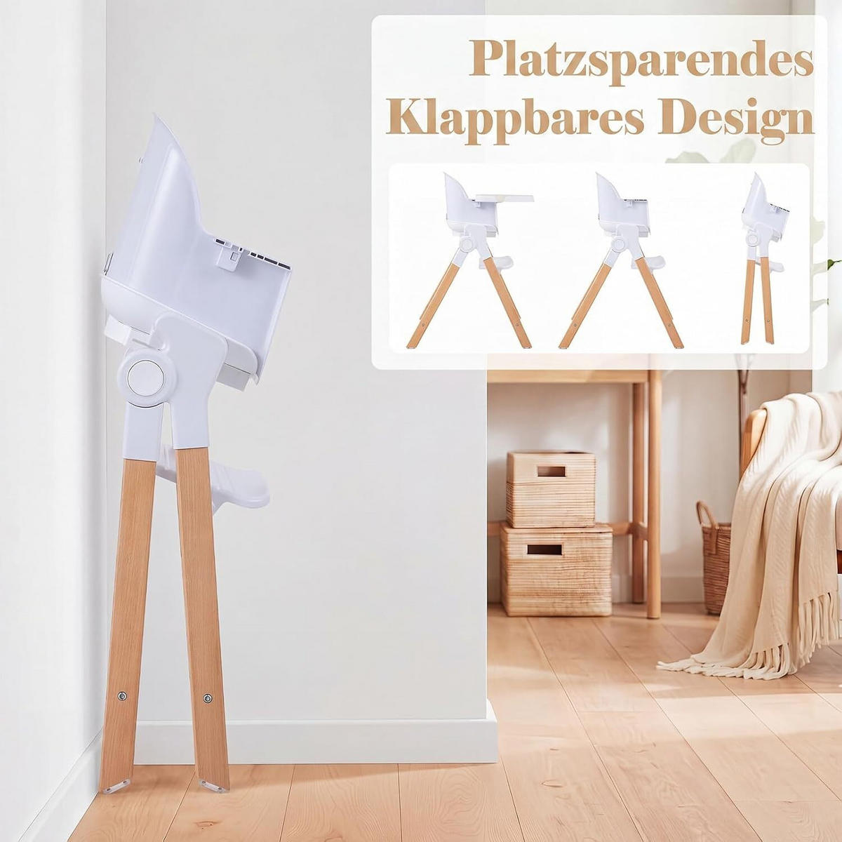 KINDERHOCHSTUHL mit Tablett beige - Beige, Holz (71/93/58cm) - COSTWAY