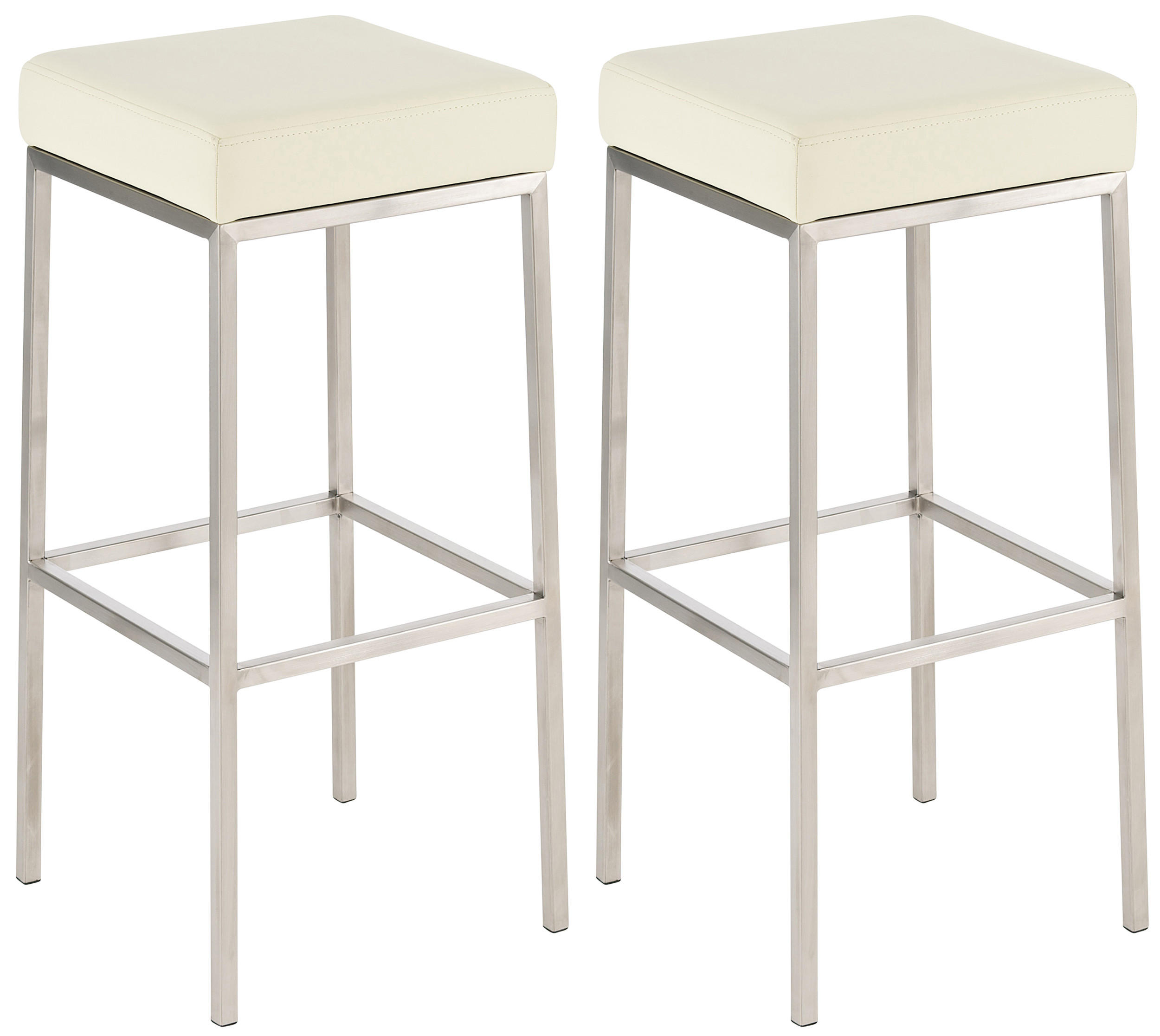 BARHOCKER 2er Set Lederlook creme - Edelstahlfarben/Creme, Textil/Metall (37/80/37cm) - CLP