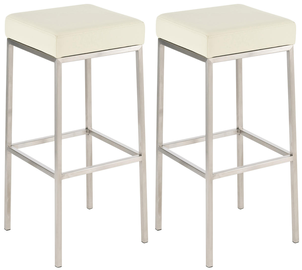 BARHOCKER 2er Set Lederlook creme - Edelstahlfarben/Creme, Textil/Metall (37/80/37cm) - CLP