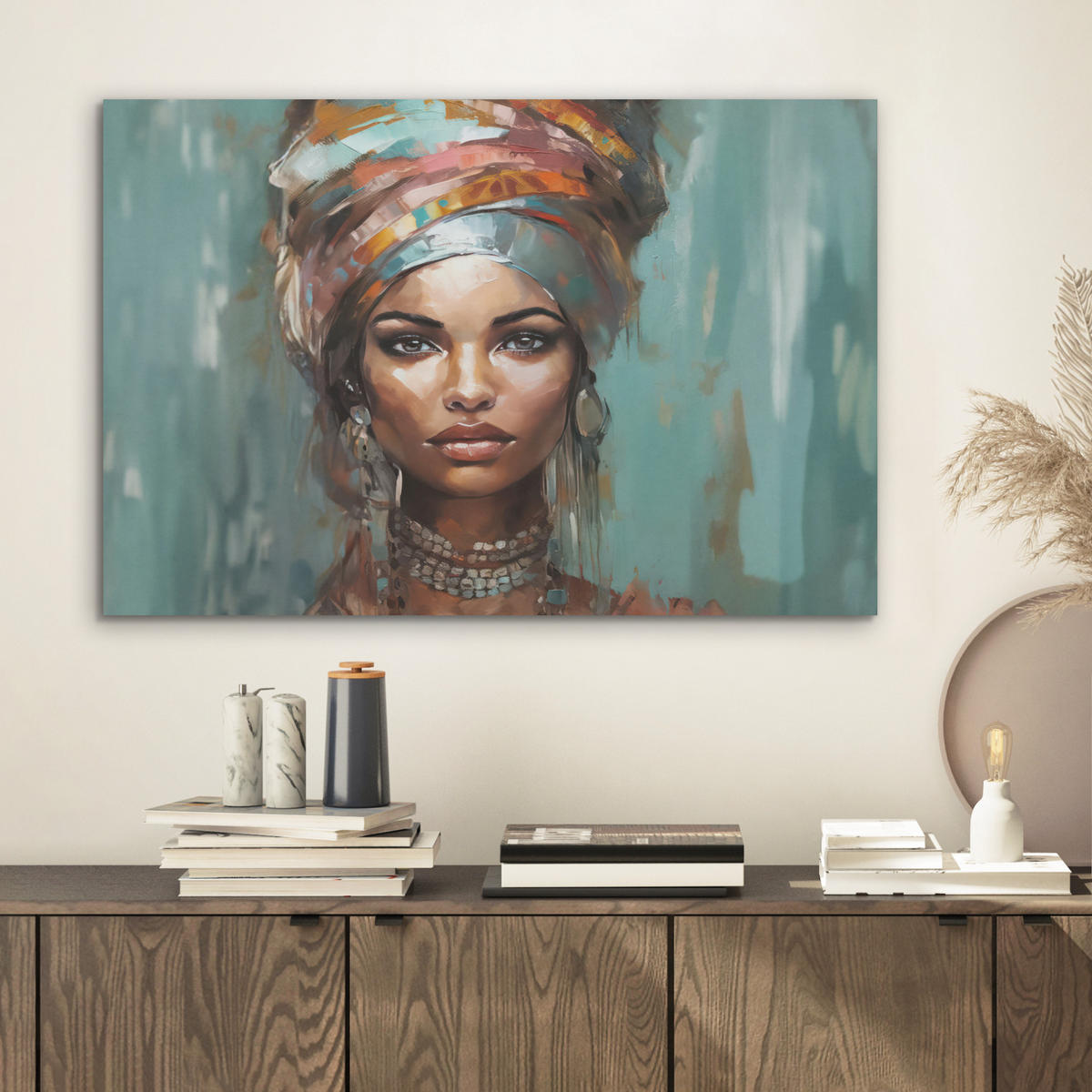 AKUSTIKBILD Frau - Kunst - Schmuck - Porträt Wanddeko 70x50 cm - Blaugrau, Kunststoff (70/50/0.9cm) - MuchoWow