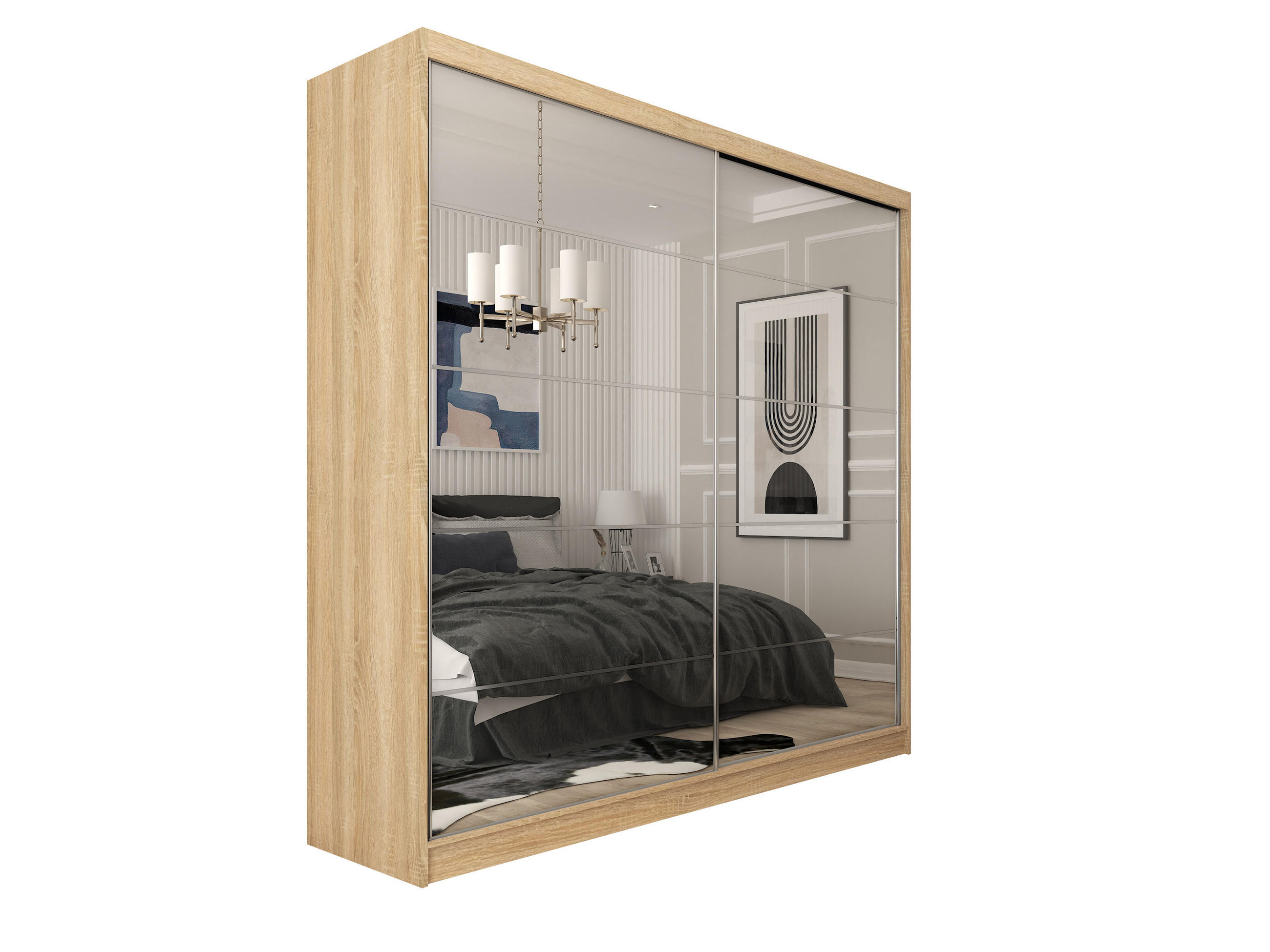 SCHWEBETÜRENSCHRANK FIORELLA 200/216/61 cm 2-türig mit Spiegel Sonoma Eiche - Sonoma Eiche, Holzwerkstoff (200/216/61cm) - MASSENO