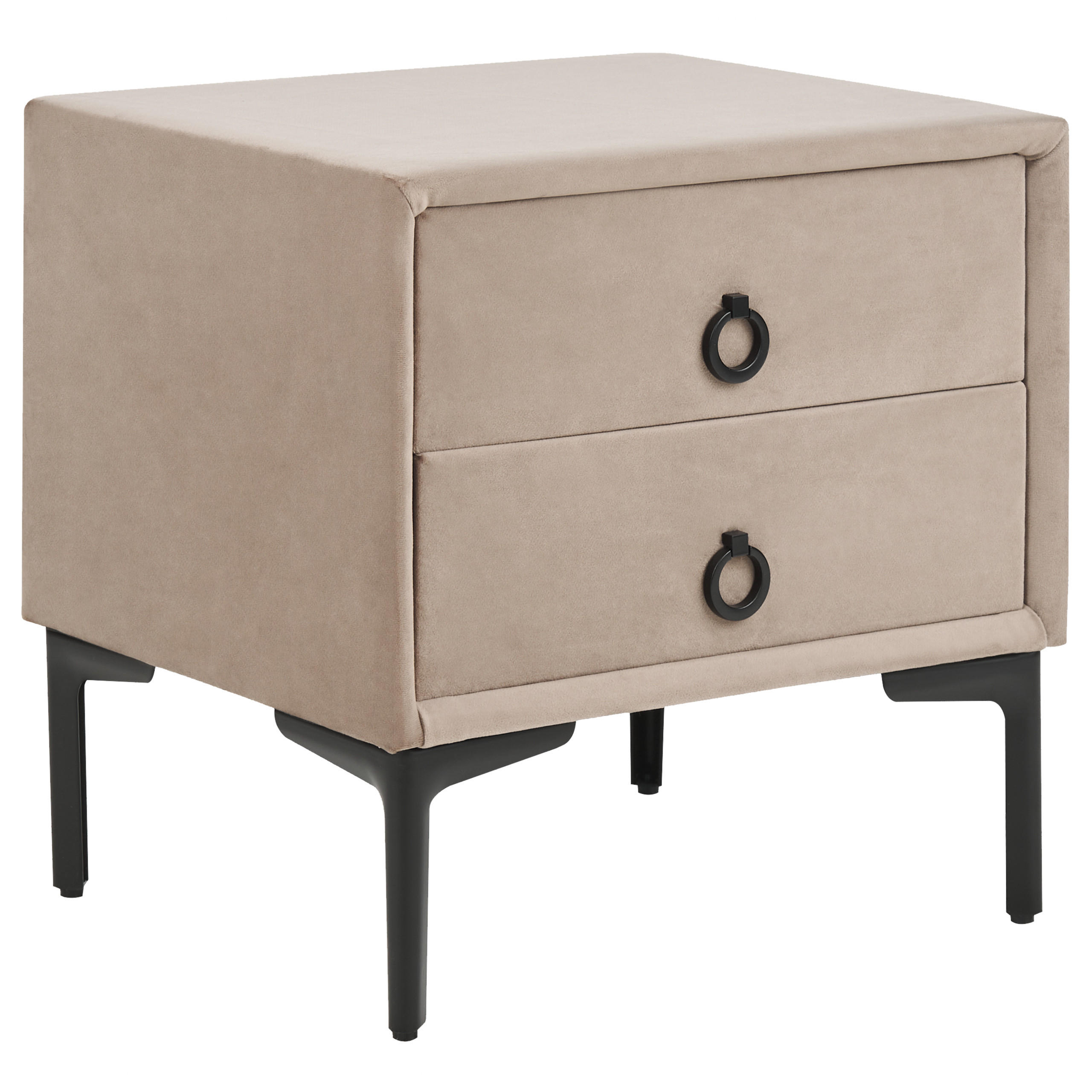 NACHTTISCH Samtstoff taupe 2 Schubladen Sezanne - Beige/Schwarz, Textil (44/45/38cm) - Beliani