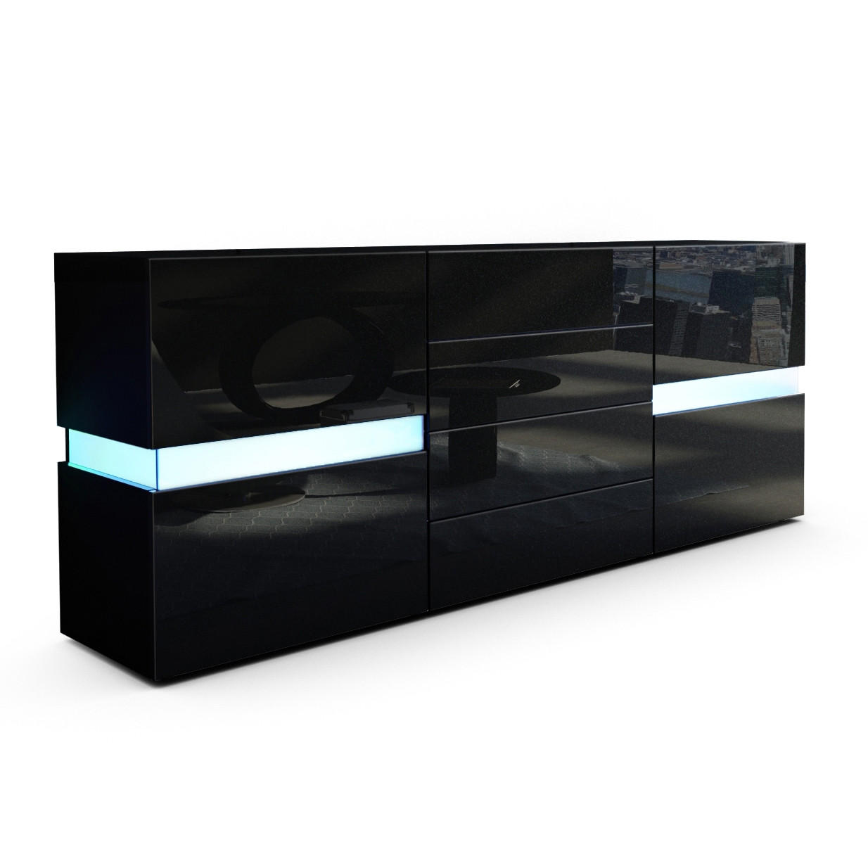 SIDEBOARD Flow Schwarz - Schwarz Hochglanz, Holzwerkstoff (177/75/39cm) - Vladon