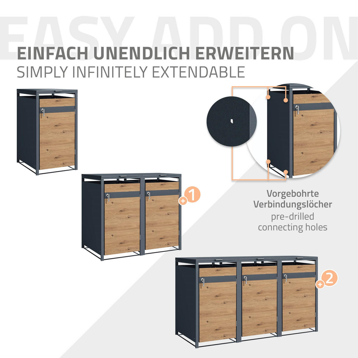MÜLLTONNENBOX 1er Anthrazit-Eichenoptik - Braun, Metall (80/116.3/68cm) - ML-DESIGN