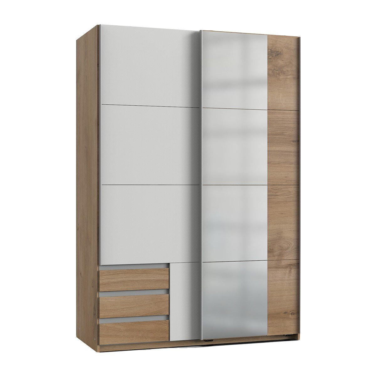 KLEIDERSCHRANK mit 2 Schiebetüren, davon 1 Spiegel - L135 cm - Weiß, Holzwerkstoff (65/198/135cm) - Calicosy