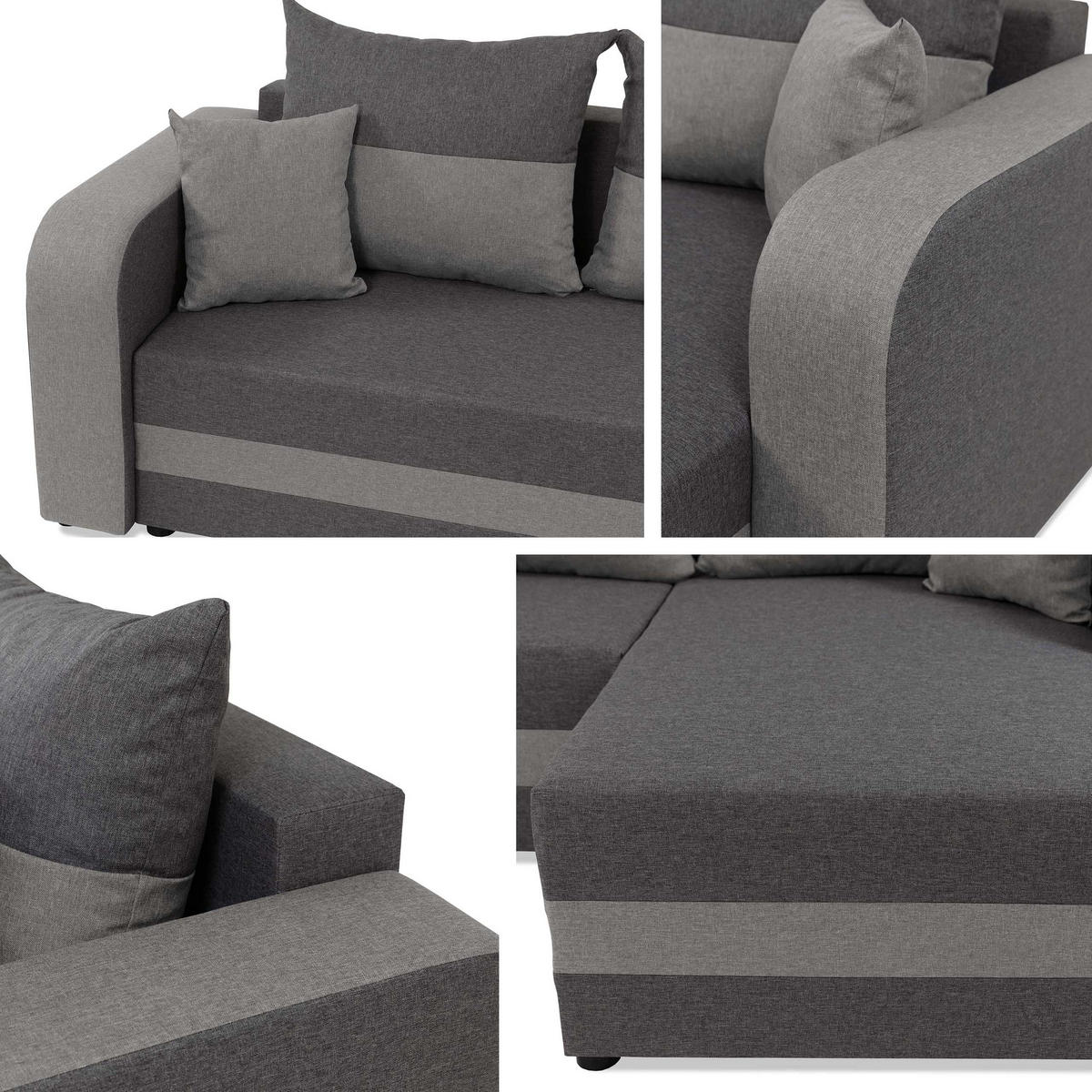 ECKSOFA Hewlet Bis - Hellgrau/Schwarz, Holz/Kunststoff (237/139cm) - MIRJAN24
