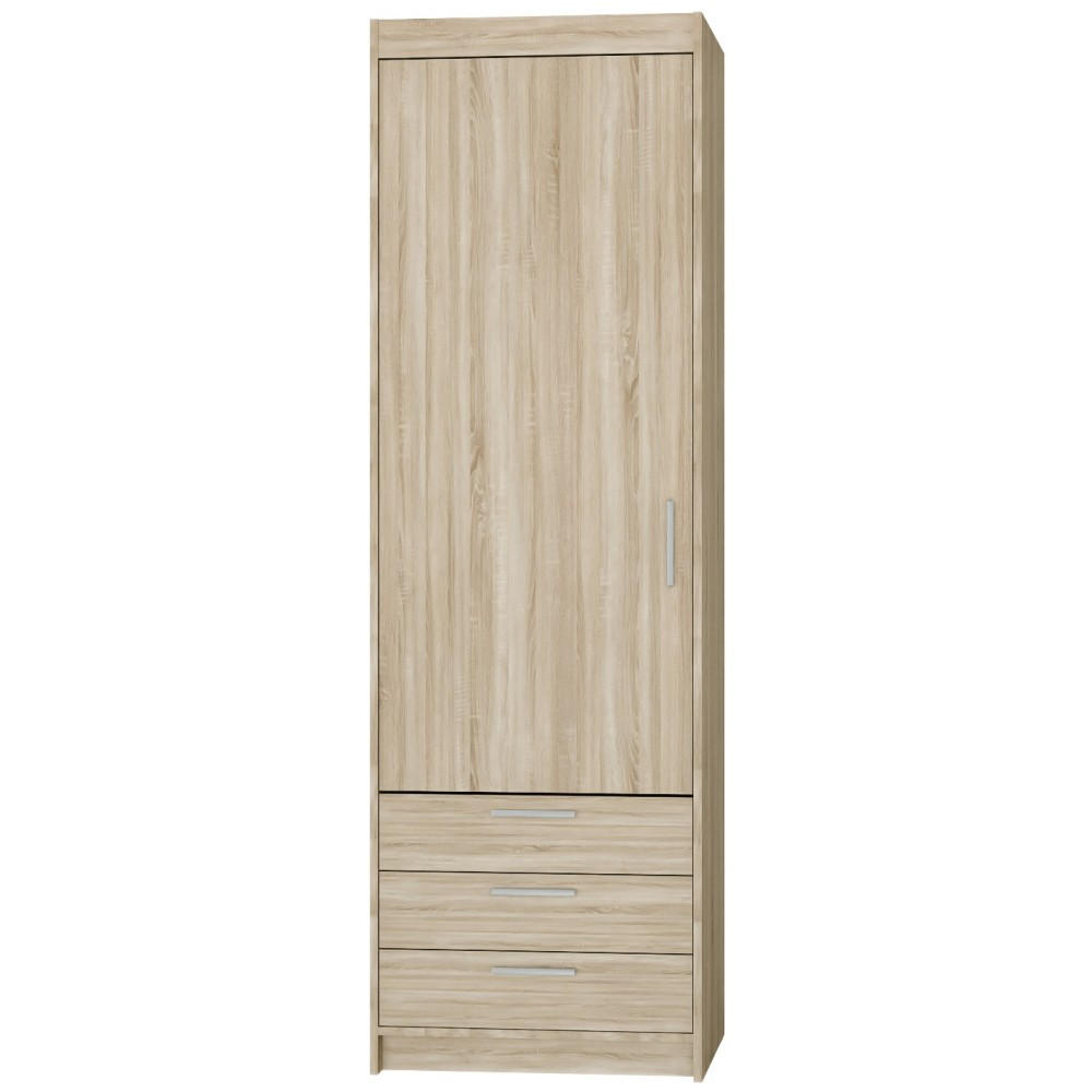 DREHTÜRENSCHRANK Elena mit 1 Tür und 3 Schubladen, Sonoma Eiche - Sonoma Eiche, Holzwerkstoff (60/190/53cm) - Beautysofa