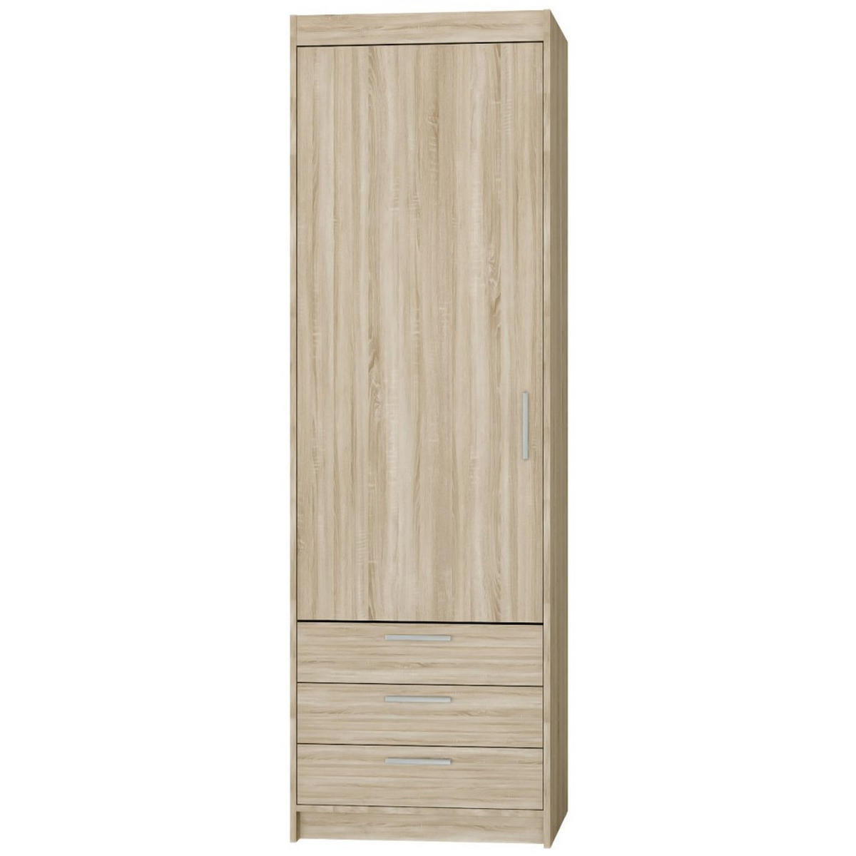 DREHTÜRENSCHRANK Elena mit 1 Tür und 3 Schubladen, Sonoma Eiche - Sonoma Eiche, Holzwerkstoff (60/190/53cm) - Beautysofa