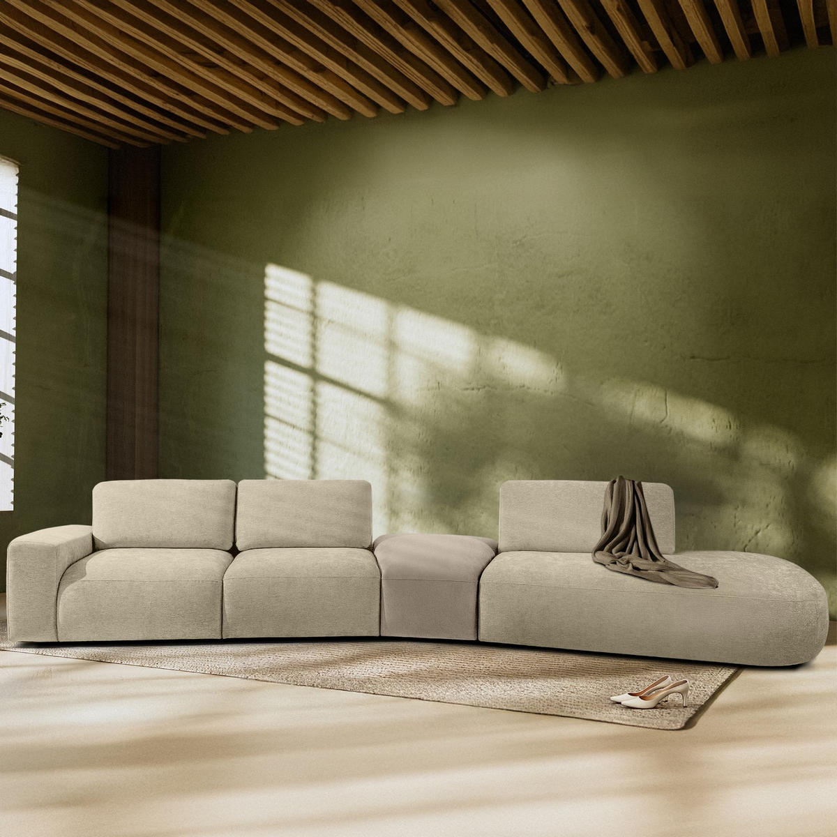 5-SITZER ECKSOFA ZUCCO Chenille rechts, Creme - Creme, Textil (430/84/105cm) - KONSIMO®