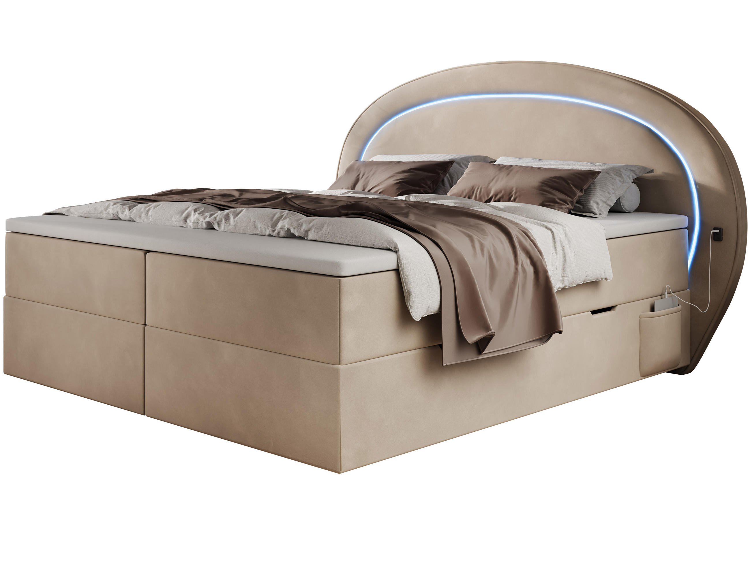 BOXBETT Orion 1 beige 200/200 cm mit LED H3 - Beige, Textil (200/200cm) - wonello