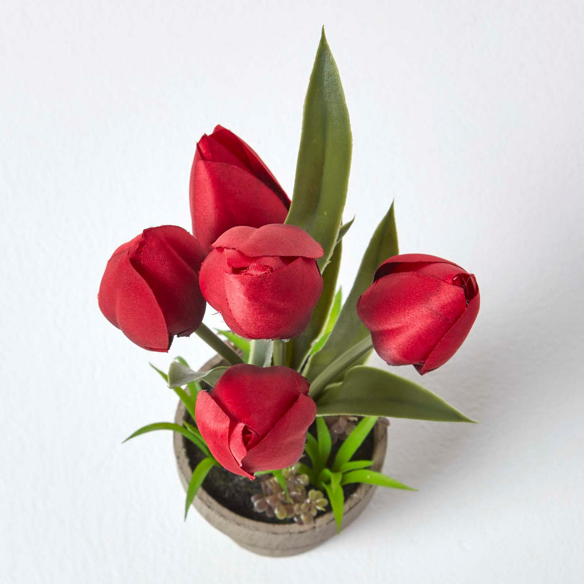 KUNSTBLUMEN Tulpen rot im Steinoptik-Topf, 27 cm - Rot, Kunststoff (27cm) - Homescapes