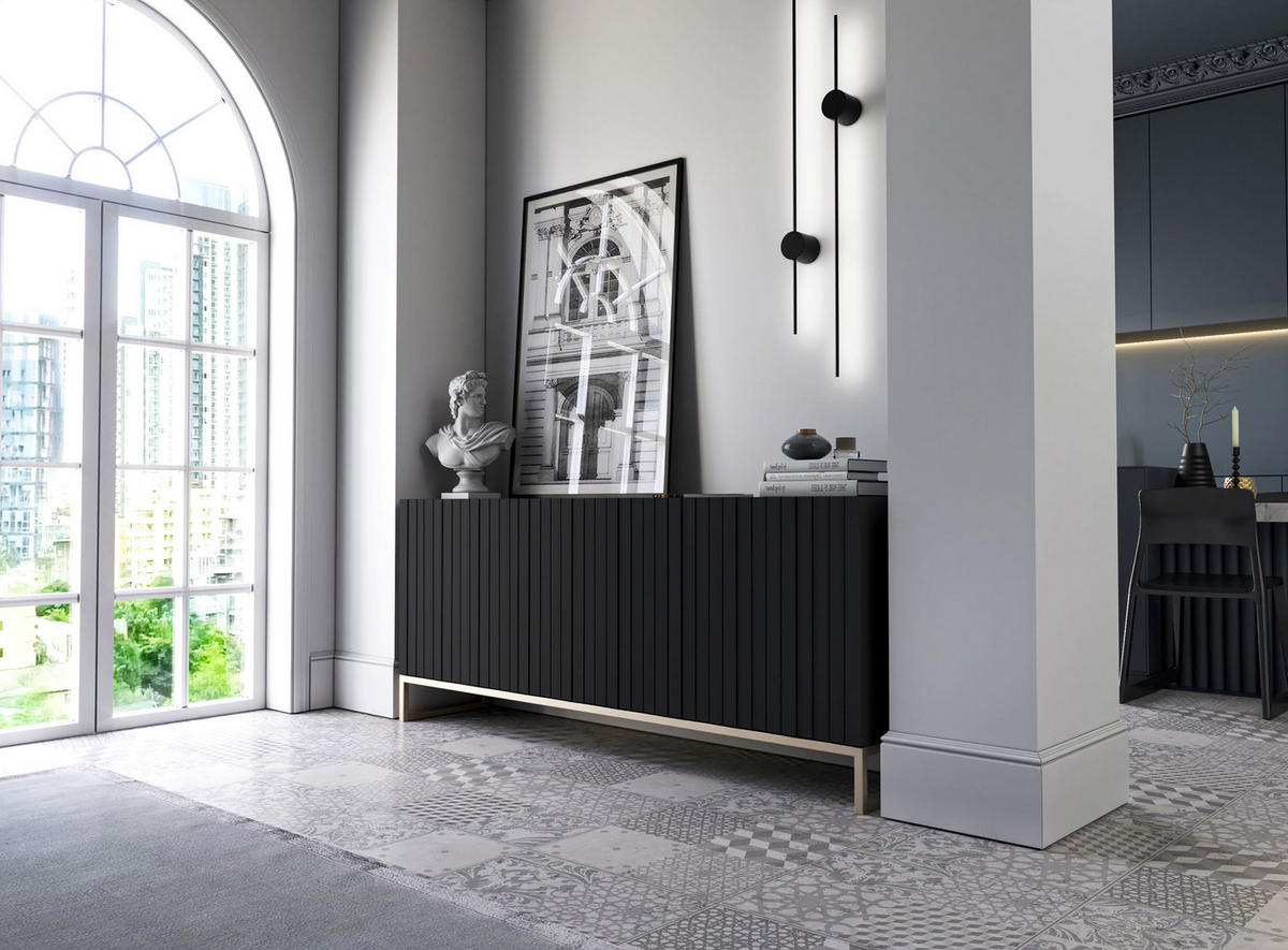 KOMMODE Elpis 3D Schwarz Matt Glamour 168 cm - Schwarz/Kupferfarben, Holzwerkstoff/Metall (168/72/36.5cm) - Meble Lindner