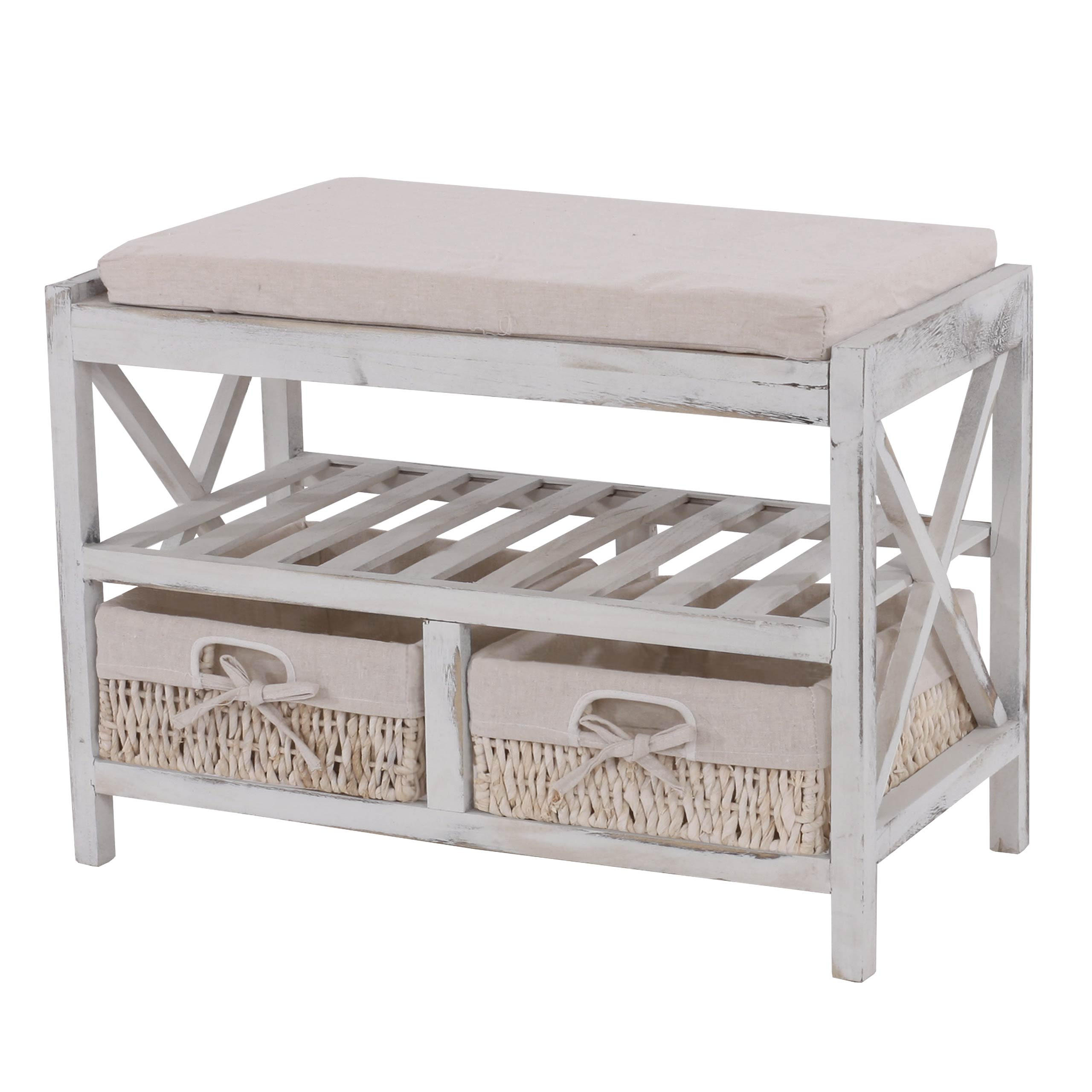 SCHUHREGAL SITZBANK Weiß, Cremeweiß - Weiß, Holz (65/45/34cm) - MCW