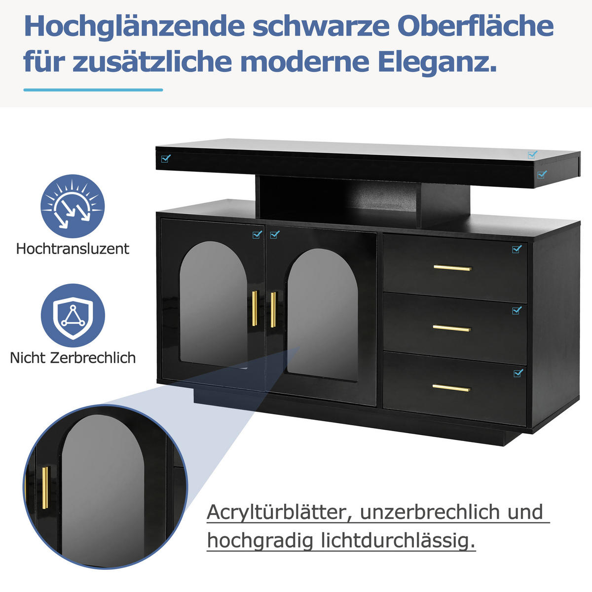 SIDEBOARD LED Schwarz 120cm 16 Farben Hochglanz Stauraum - Schwarz, Holzwerkstoff (40/80/120cm) - FLIEKS