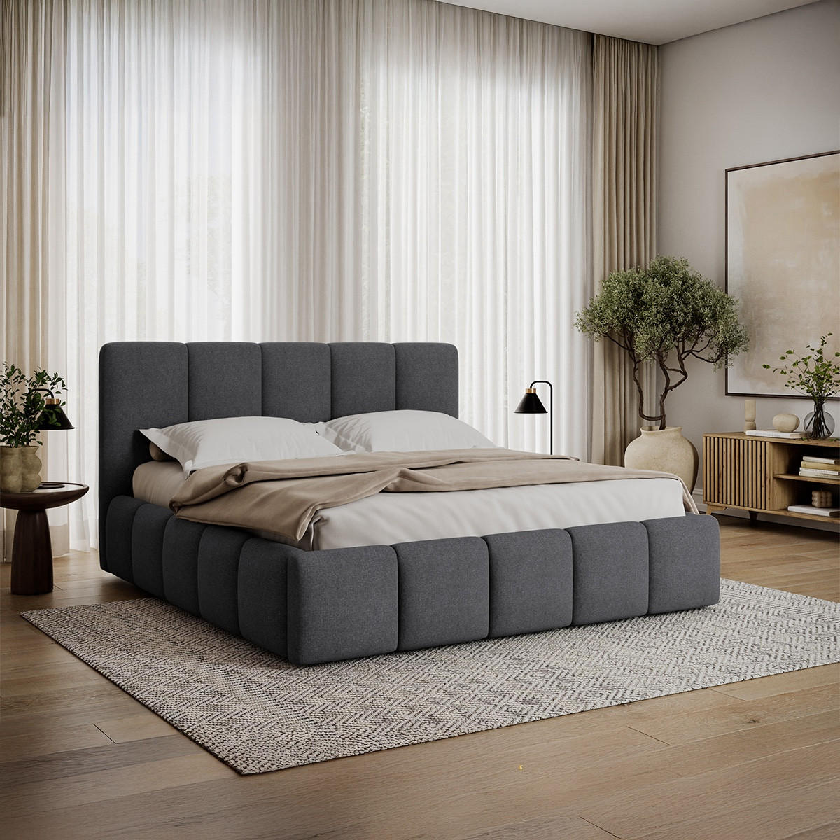 BOXSPRING POSTEL 160/200 Klaus Grey - šedá, dřevo (160/200cm) - Petits-meubles