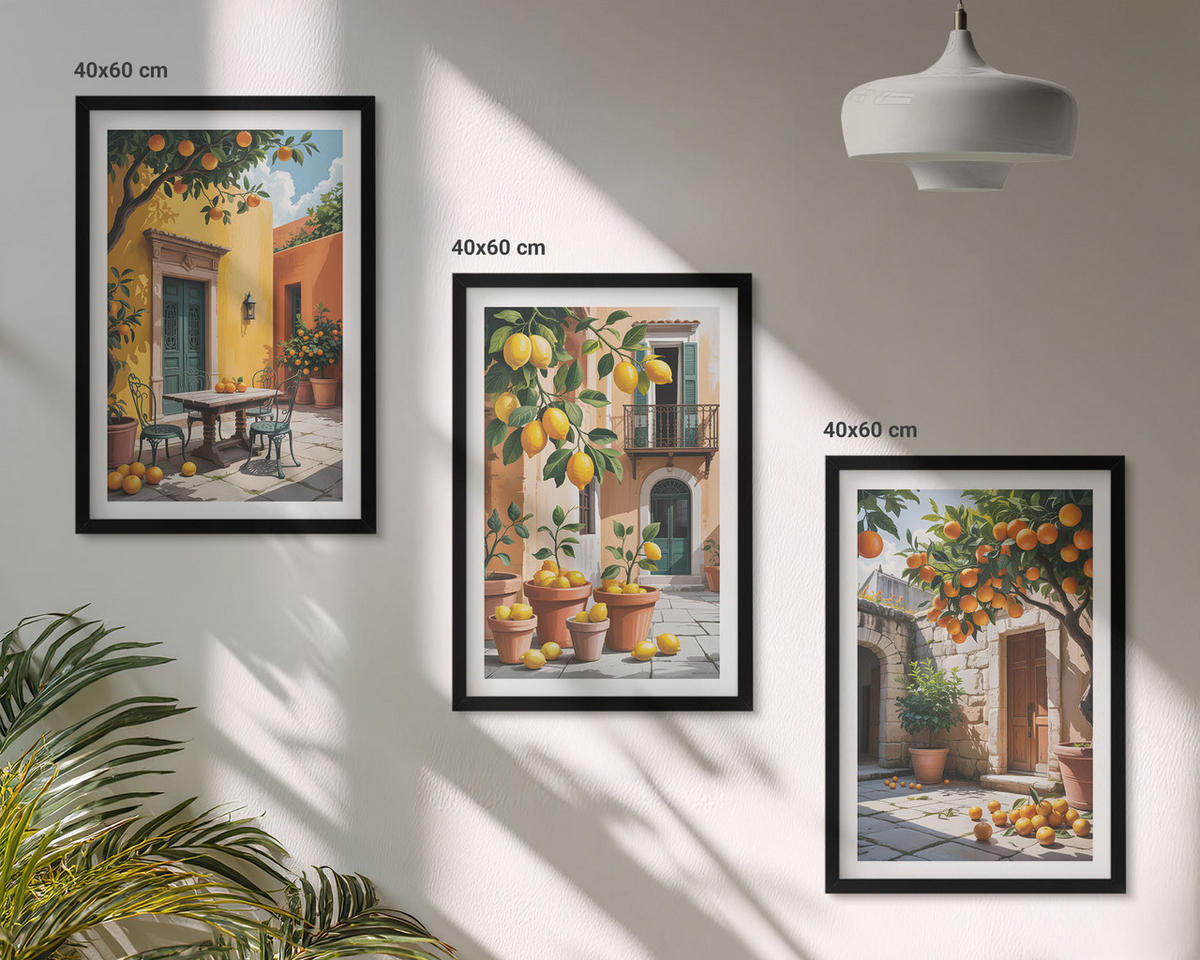 WANDBILDER 3er-Set - 40x60 cm Schwarzer Rahmen - Zitrusfrüchte im Garten - Schwarz, Kunststoff (40/60cm) - ArtPrintCave