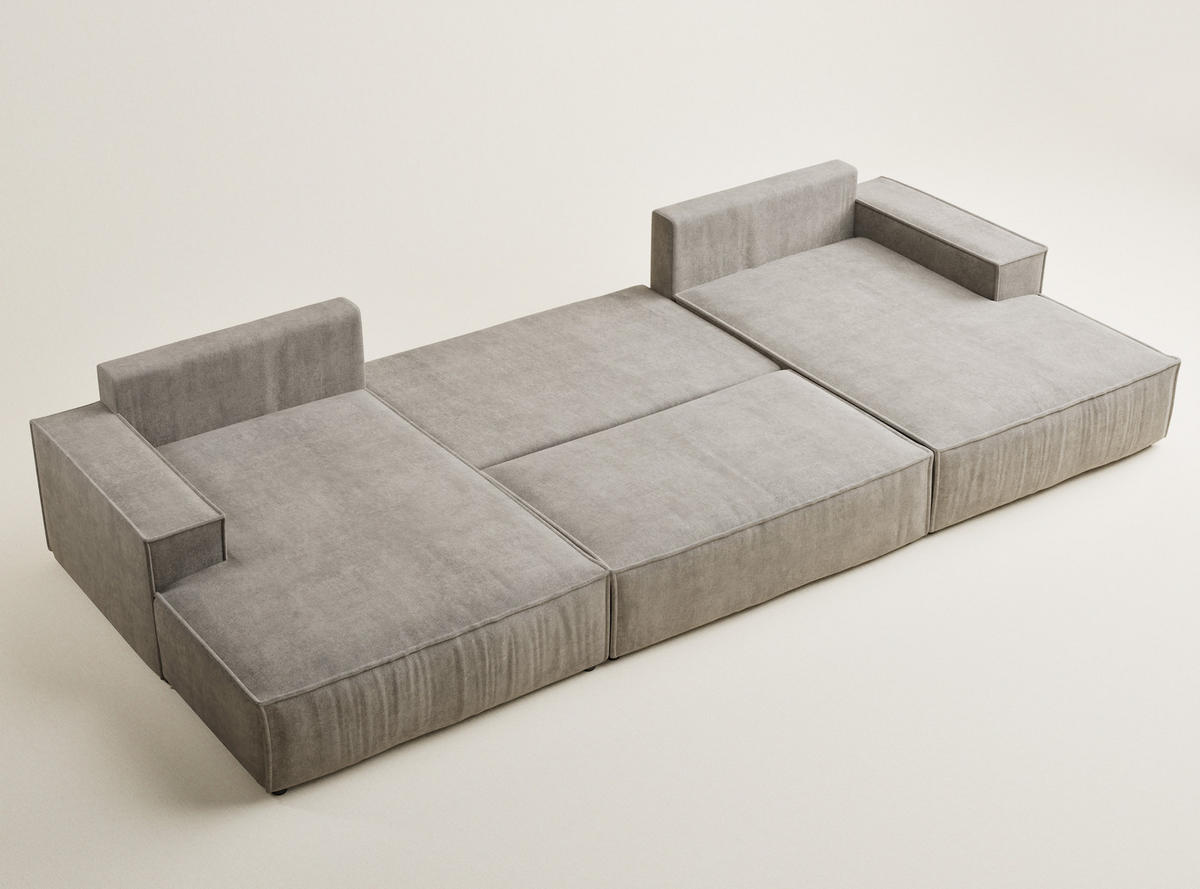 WOHNLANDSCHAFT Kyoto Braun Webstoff - Schwarz/Braun, Holz/Holzwerkstoff (398/70/148cm) - Maison de Reve