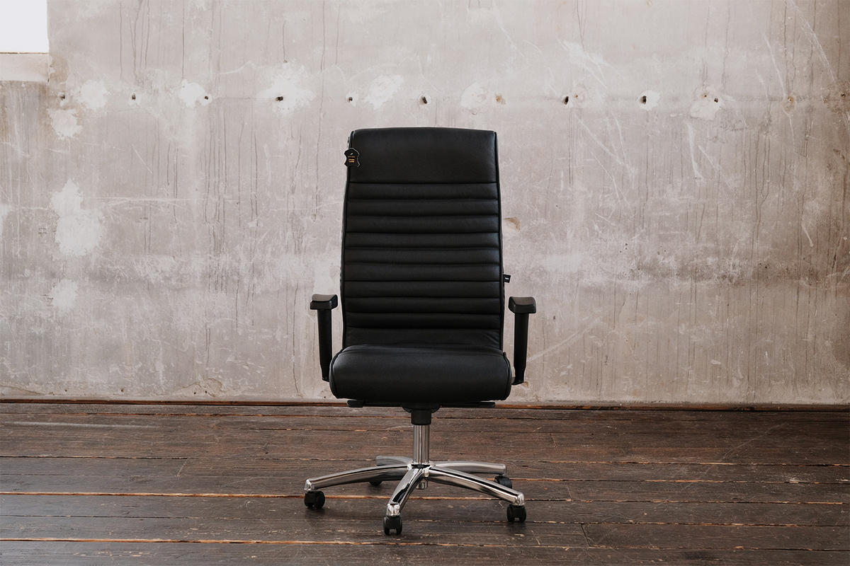 BÜROSTUHL ALEXIS Schwarz Leder Höhenverstellbar - Silberfarben/Schwarz, Leder/Metall (72/110/72cm) - KAWOLA