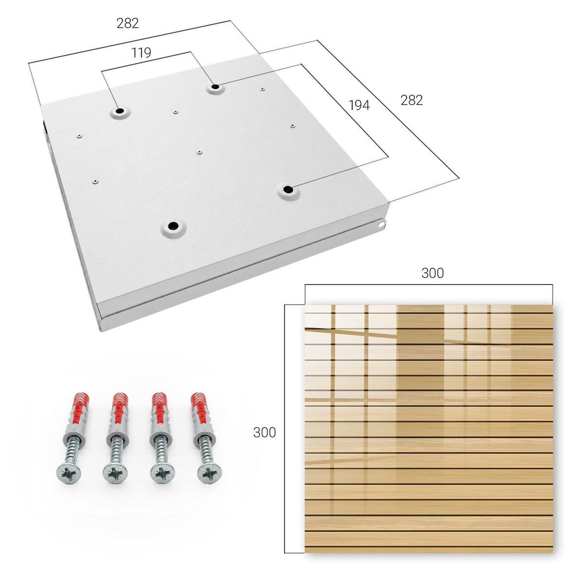 SCHLÜSSELBOX Weiß 30x30 cm – Türöffnung nach rechts - Beige Bretter - Beige, Metall (30/30/5cm) - TULUP