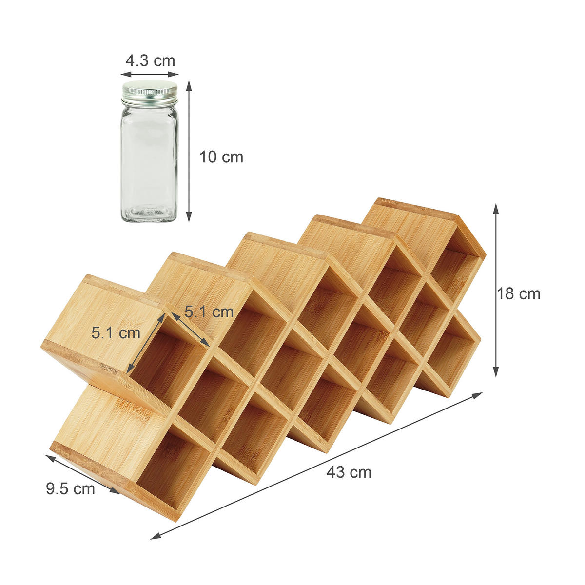 GEWÜRZREGAL - Hellbraun/Transparent, Glas/Holz (43/18/9.5cm) - Relaxdays