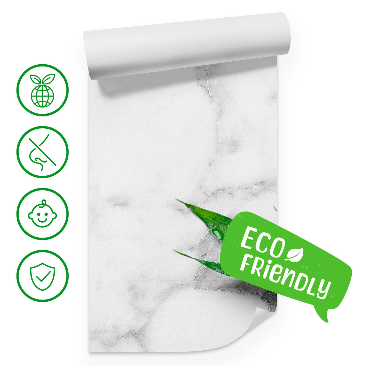 FOTOTAPETE für Küche Bambusblätter Grauer Marmor Exotisch Elegant 450x315 - Weiß/Grau, Papier (450/315cm) - Muralo