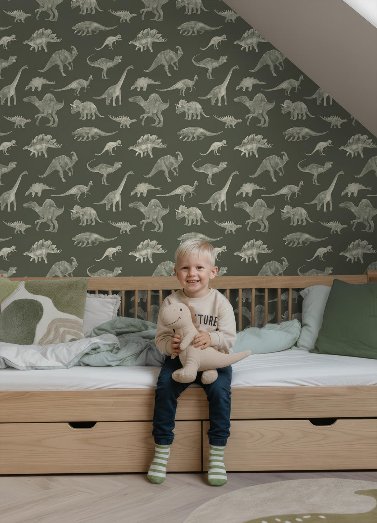 TAPETE Dinosaurier 50 x 900 cm - Grün, Papier (50/0.1cm) - ESTAhome