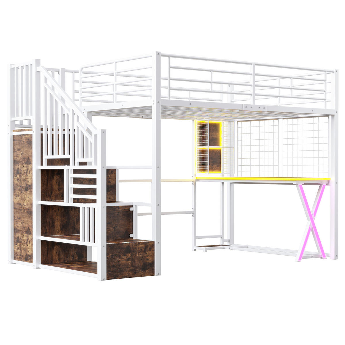 HOCHBETT 140/200 cm, Weiß mit Schreibtisch, Kleiderschrank, ohne Matratze - Weiß, Metall (140/200cm) - MIVRAY