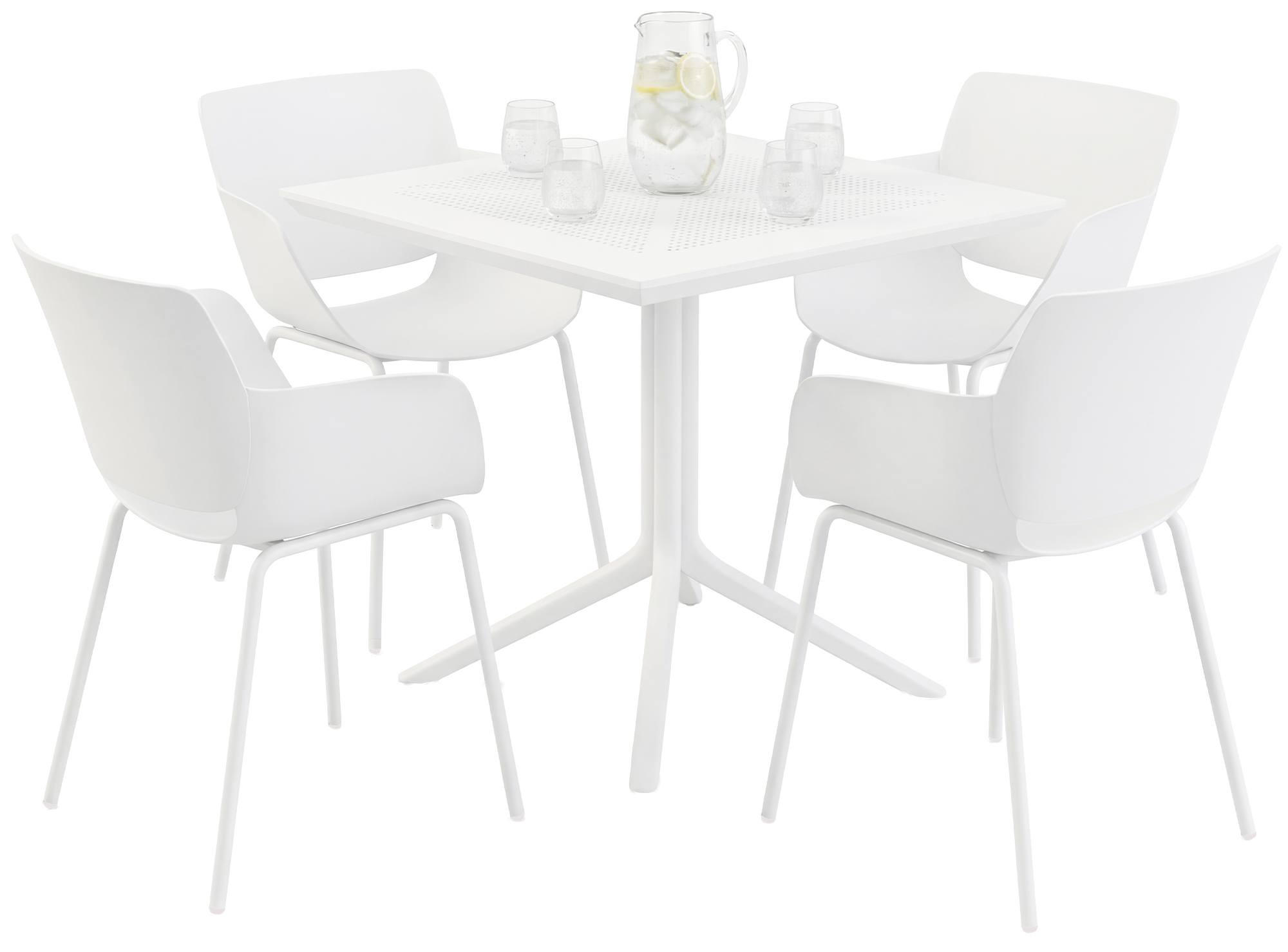 GARTENMÖBEL-SET Hanna 4 Stühle 196x80x80cm Kunststoff Weiß Balkonset - Weiß, Kunststoff - DELUKE