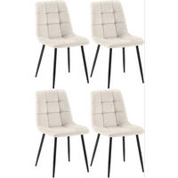 STUHL 4er Set Samt Cremeweiß - Schwarz/Weiß, Textil/Metall (45/84/55cm) - CLP
