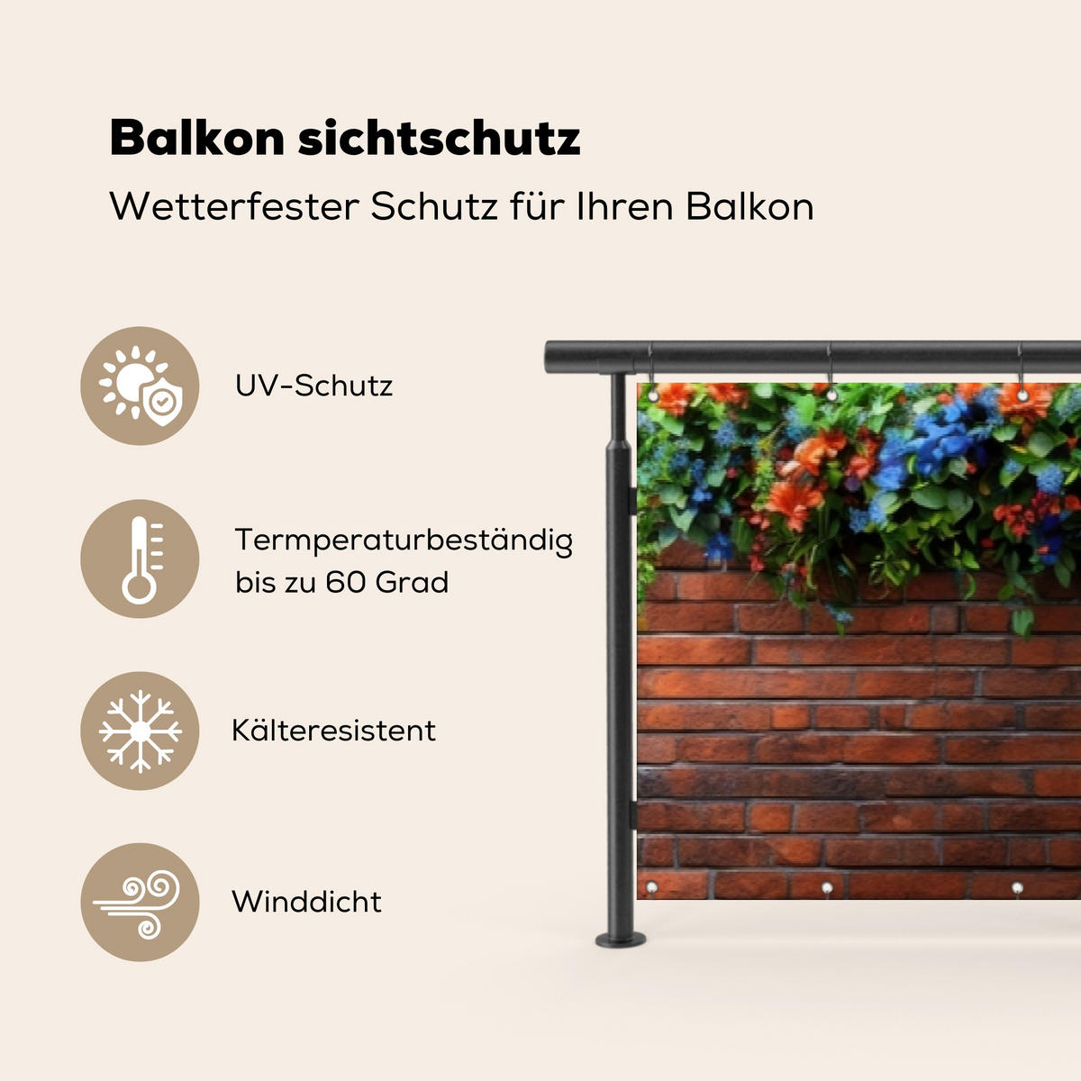 BALKON-SICHTSCHUTZ Blumen - Wand - Grün - Orange - Rotbraun, Kunststoff (500/85cm) - MuchoWow