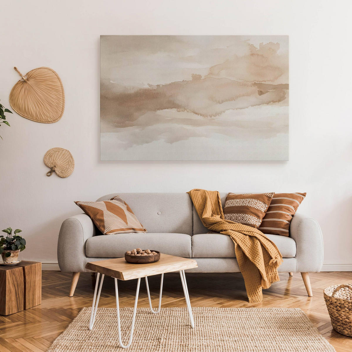 LEINWANDBILD Moderne Kunst Abstraktion 120/80 cm - Beige/Braun, Textil (120/80cm) - Muralo