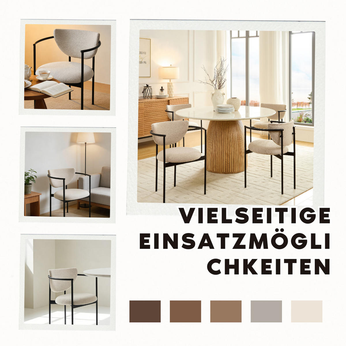 ESSTUHL Khaki 2er-Set mit Armlehnen und Metallgestell - Taupe, Metall (78/56/60cm) - PANGIVO