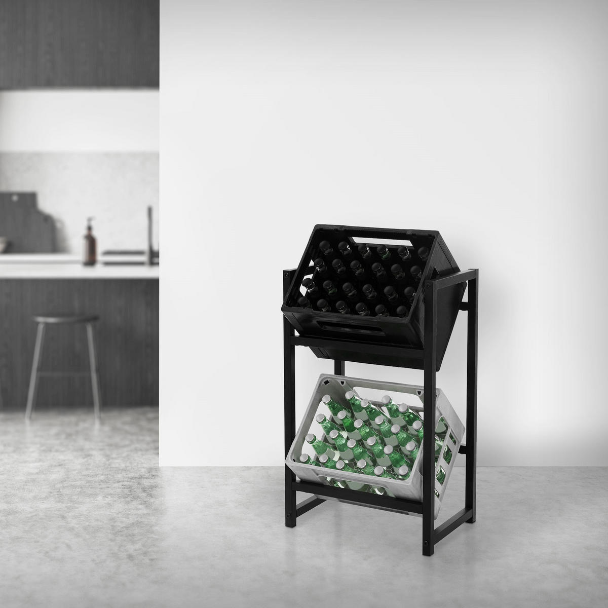 GETRÄNKEKISTENREGAL - Schwarz, Metall (31/75.5/47cm) - ML-DESIGN