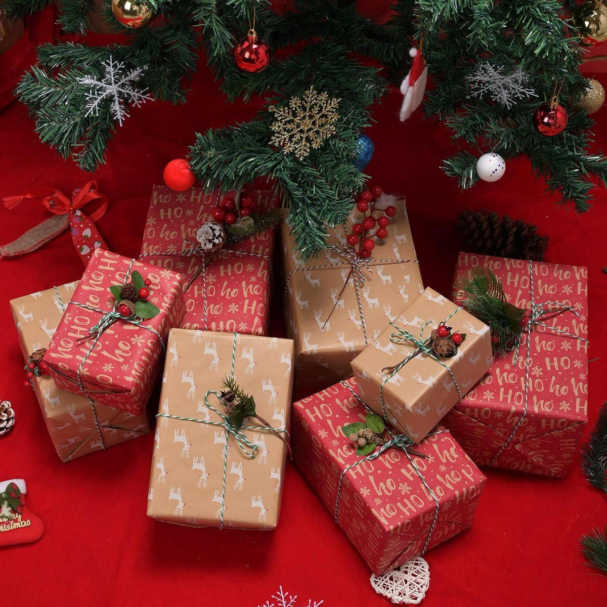 GESCHENKPAPIER 2-teiliges Set 43 cm x 15 m Kraftpapier Weihnachten - Multicolor, Papier (8/4/43cm)