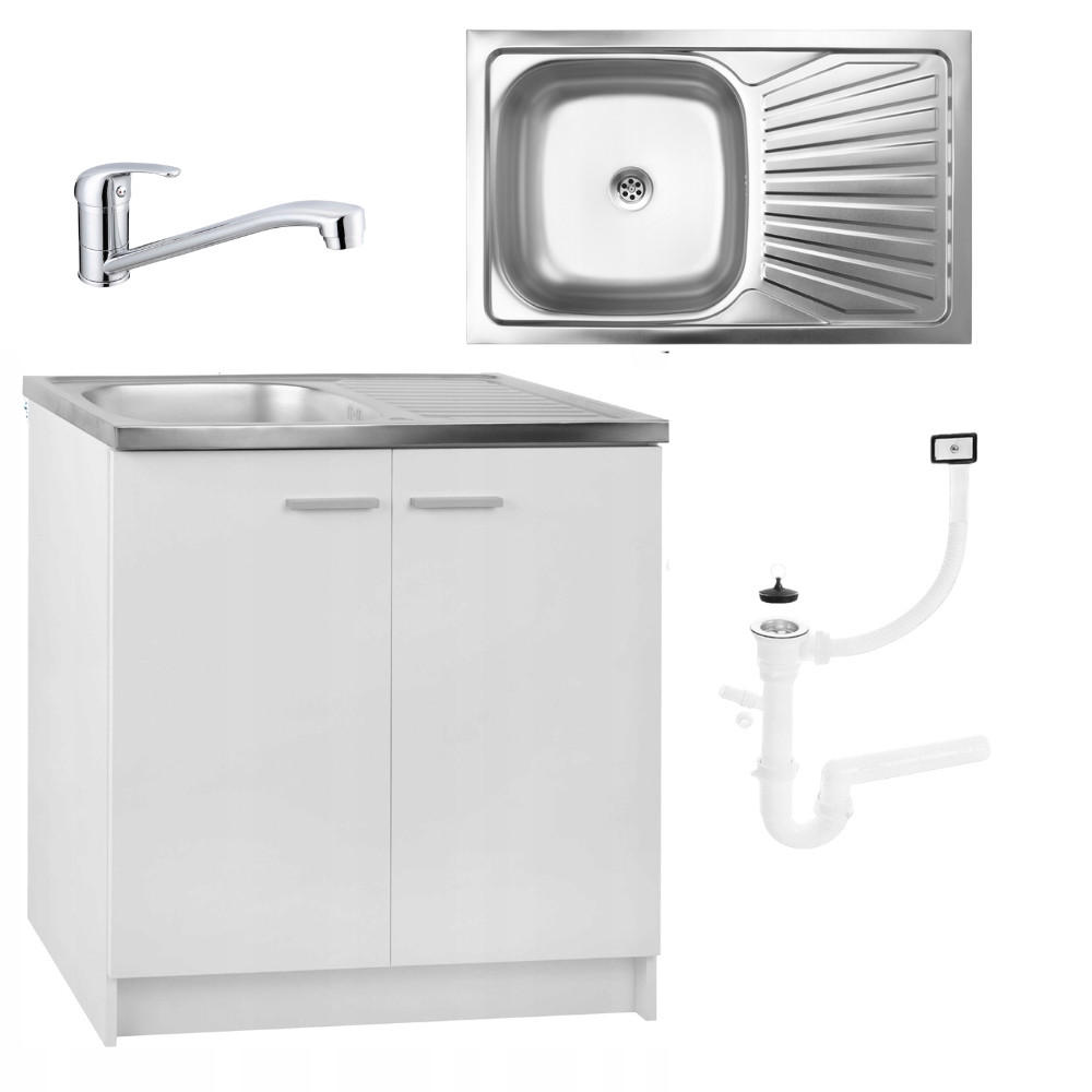 SPÜLUNTERSCHRANK 80cm mit Spüle + Armatur weiß - Weiß, Holzwerkstoff (80/82/46cm) - Stamar