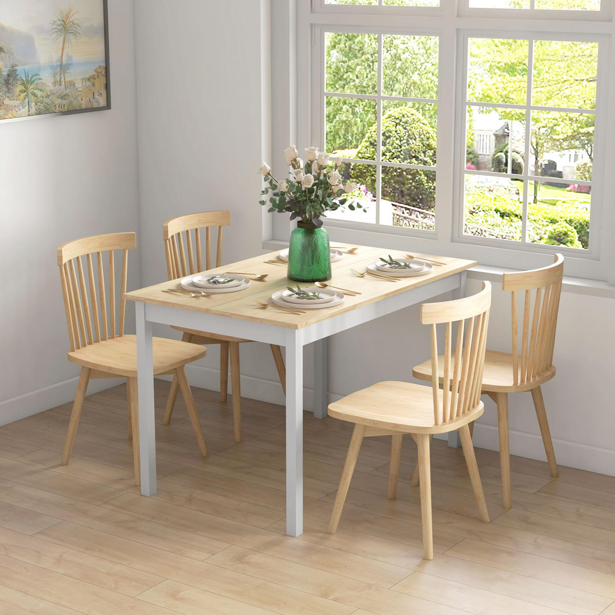 ESSTISCH Kiefernholz Natur - Weiß/Naturfarben, Holz (120/75/75cm) - HOMCOM
