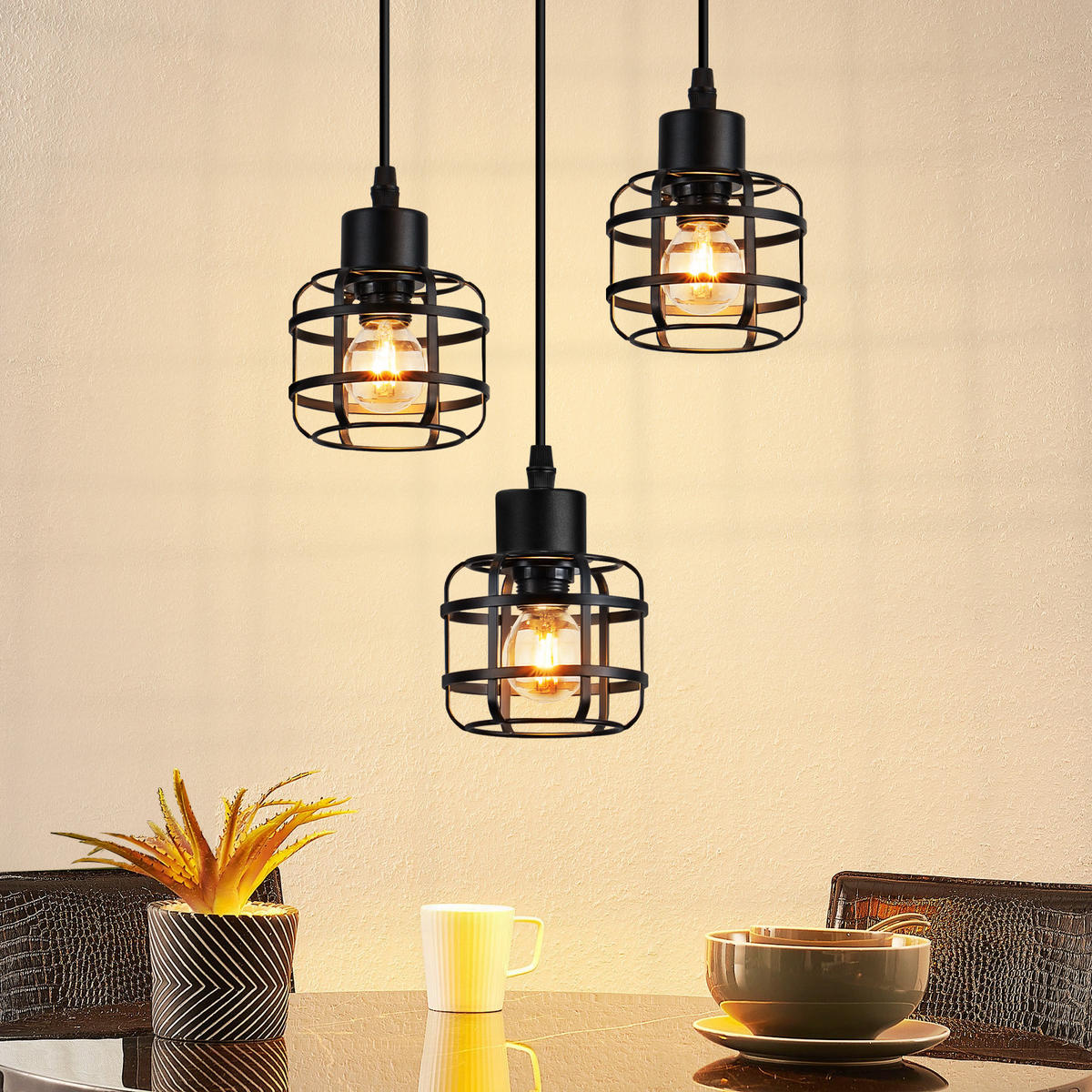 PENDELLEUCHTE Kingsley 24/24/140 cm - Schwarz, Metall (24/24/140cm) - ZMH