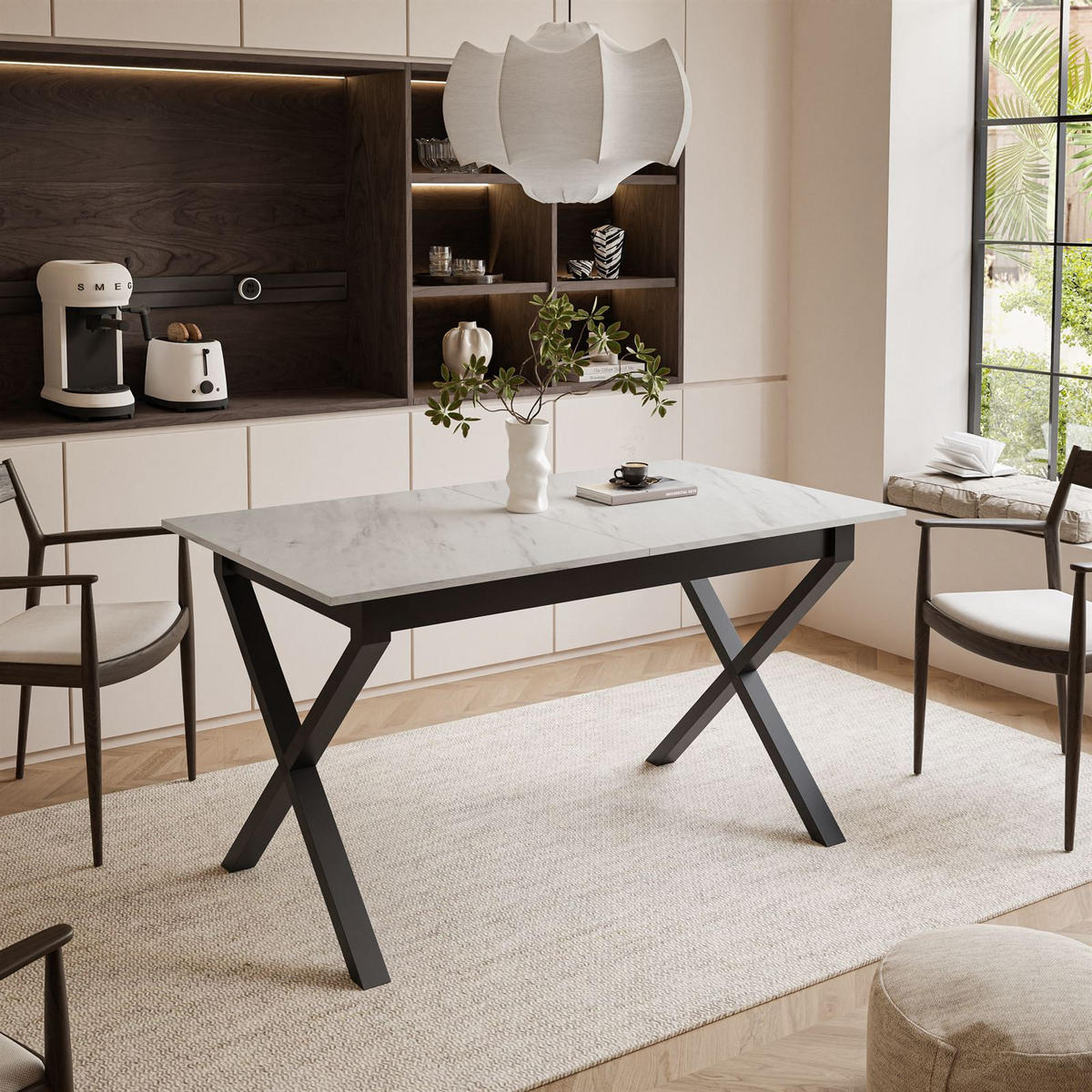 ESSTISCH ARTON II ausziehbarer Tisch 140-195 cm für 6-8 Personen - Multicolor/Schwarz, Holzwerkstoff/Metall (140/80/77cm) - Lookway