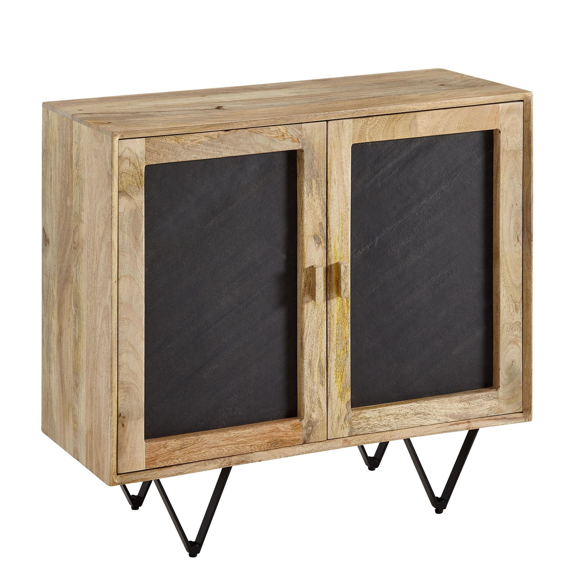 SIDEBOARD – Mangoholz, 80x75x35 cm, mit Stauraum, anthrazitfarbene Türen - Schwarz/Braun, Holz/Metall (80/75/35cm) - KADIMA DESIGN